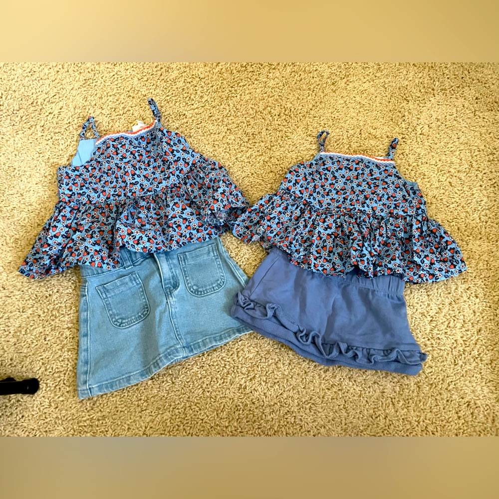 2 sets of twinning outfits- girls top and skirt
